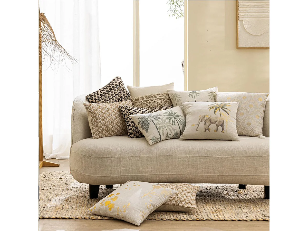 Coussin Déco Imprimé "Willo" 45x45cm Naturel