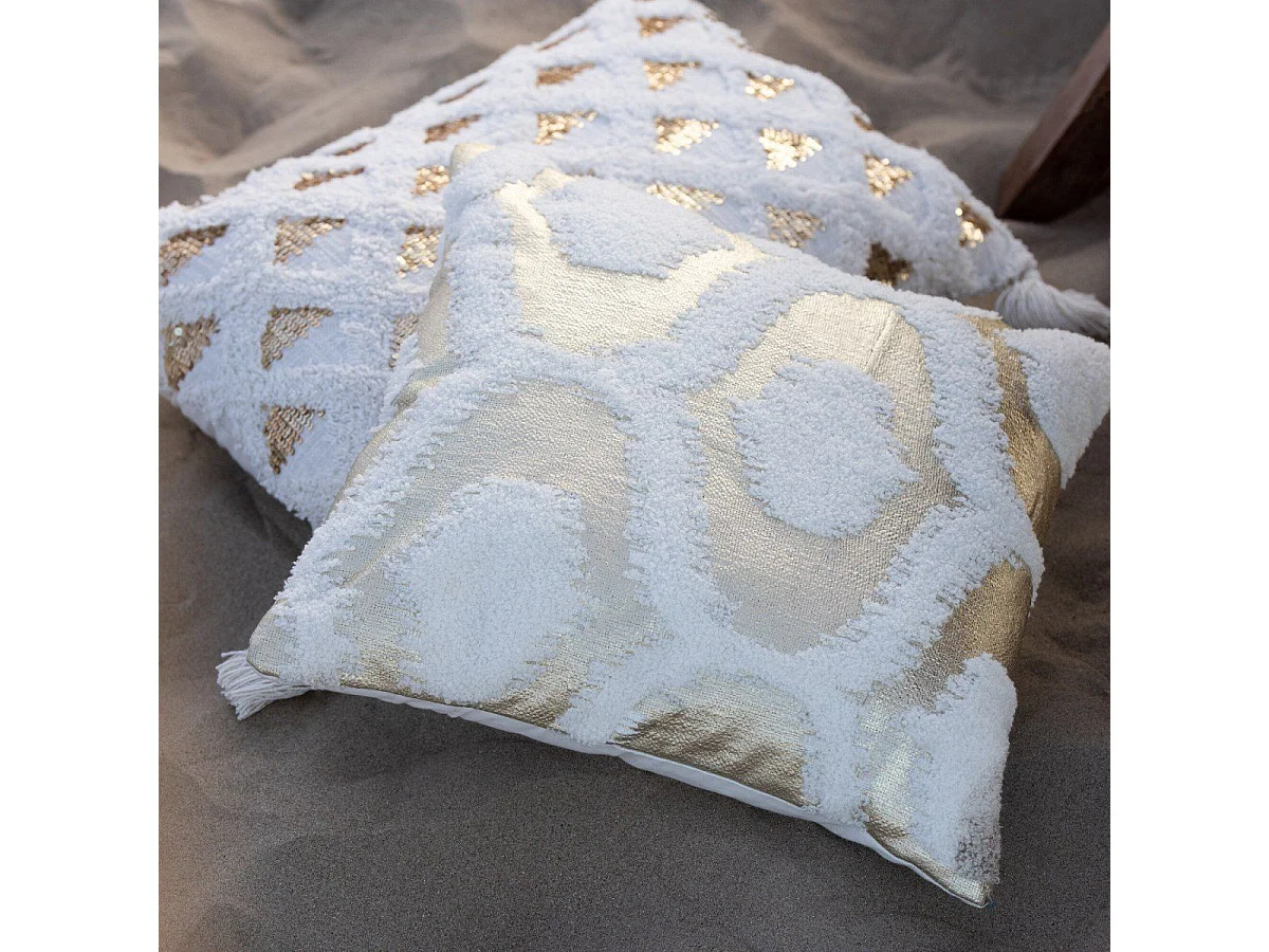 Coussin Déco "Feuille" 45x45cm Blanc & Or