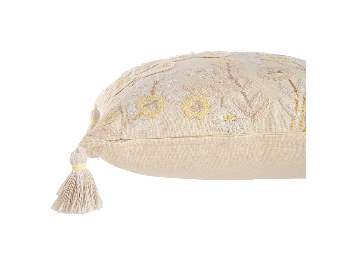 Coussin Déco à Pompons "Champêtre" 45x45cm Jaune Clair