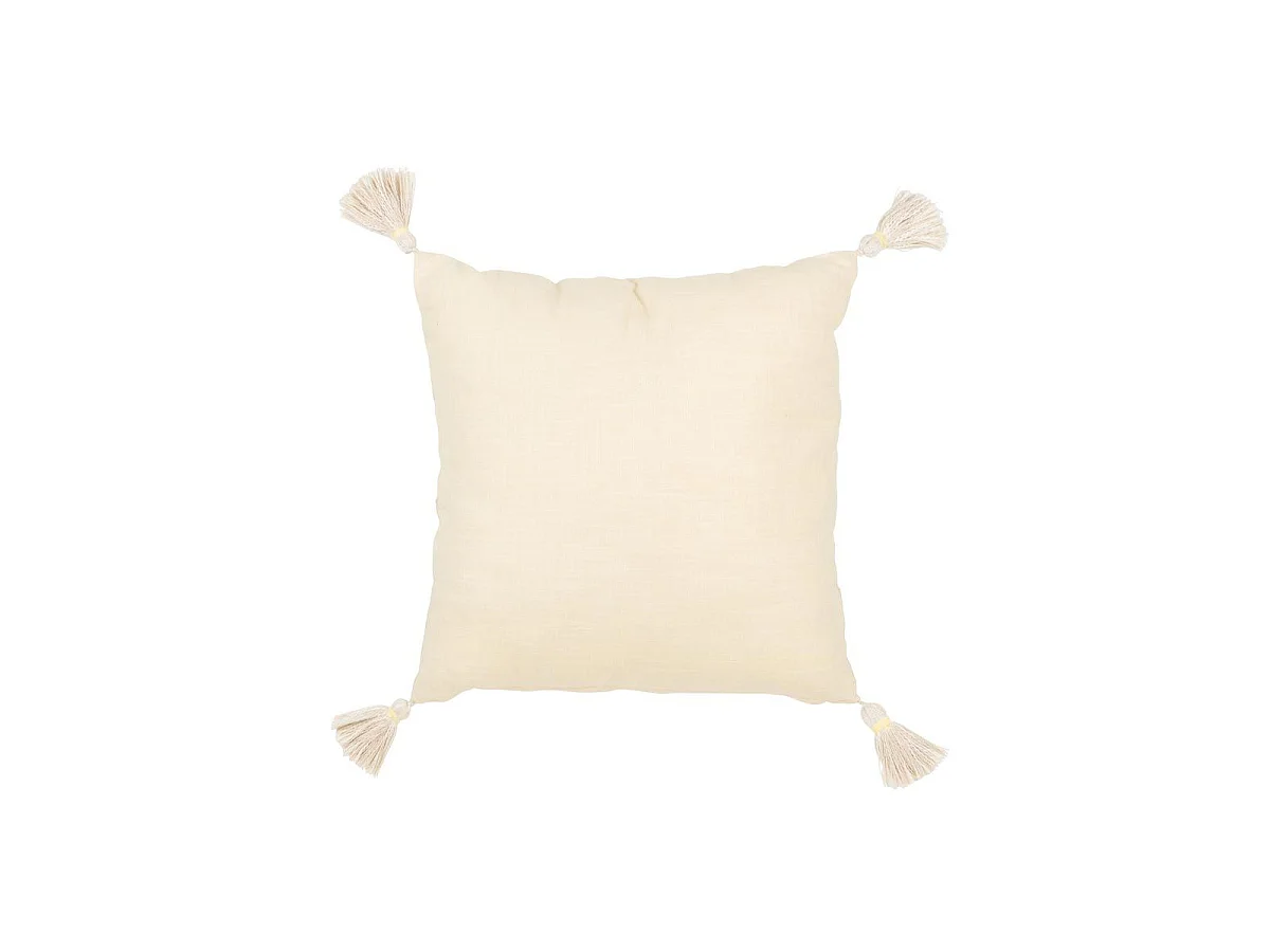 Coussin Déco à Pompons "Champêtre" 45x45cm Jaune Clair