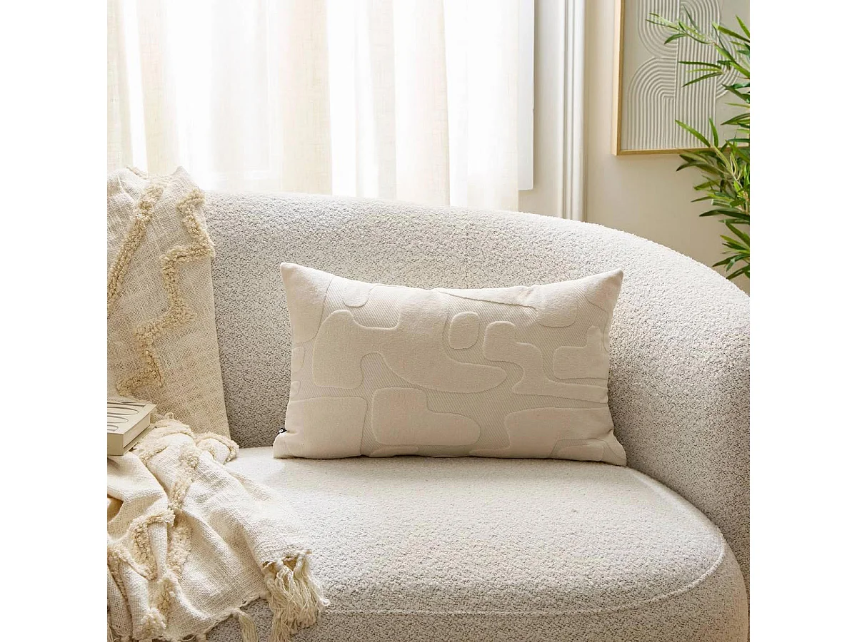 Coussin Déco Relief "Delor" 30x50cm Blanc