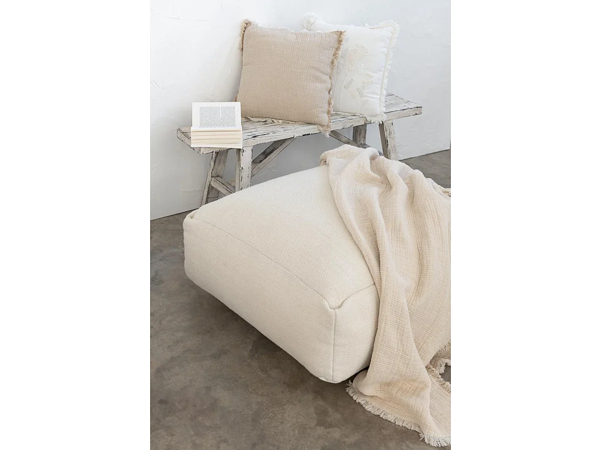 Coussin Déco à Franges "Mousseline" 45x45cm Beige Clair