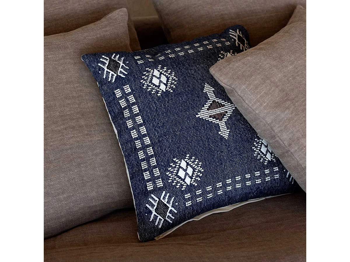 Coussin Déco en Coton "Ethique" 45x45cm Bleu Foncé