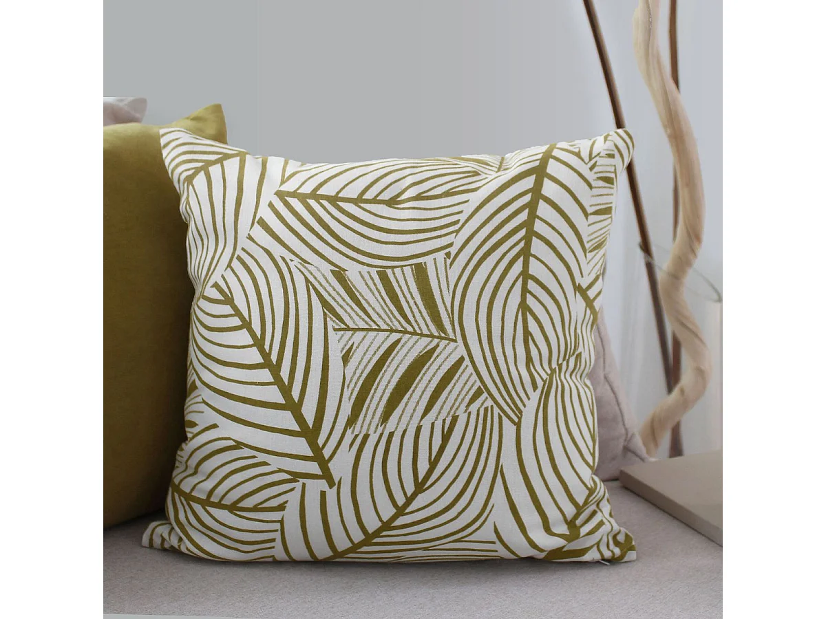 Coussin Déco Imprimé "Édition" 40x40cm Écru & Bronze