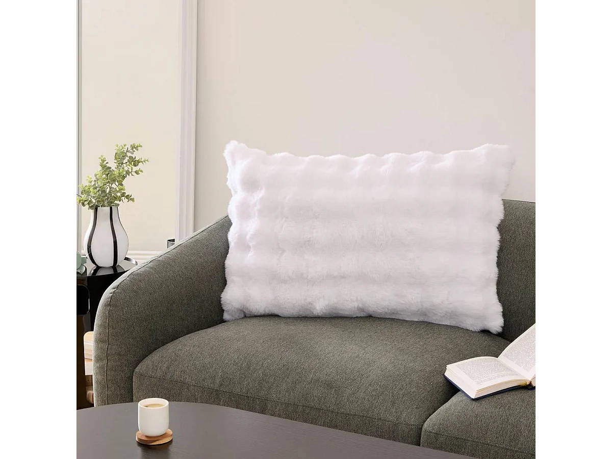 Coussin Effet Fourrure 3D "Zephy" 50x80cm Blanc