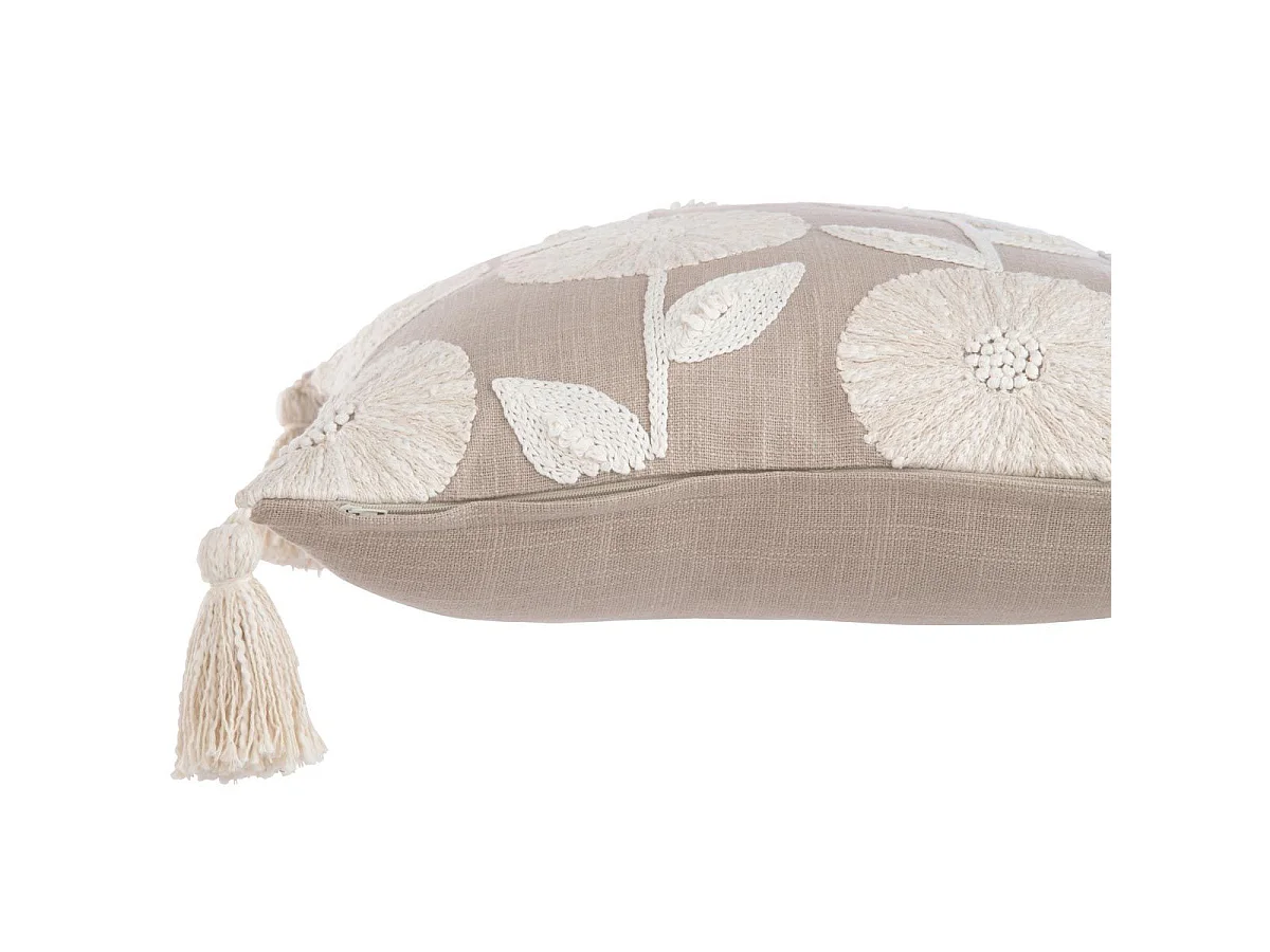 Coussin Déco Brodé "Fleurs" 45x45cm Beige