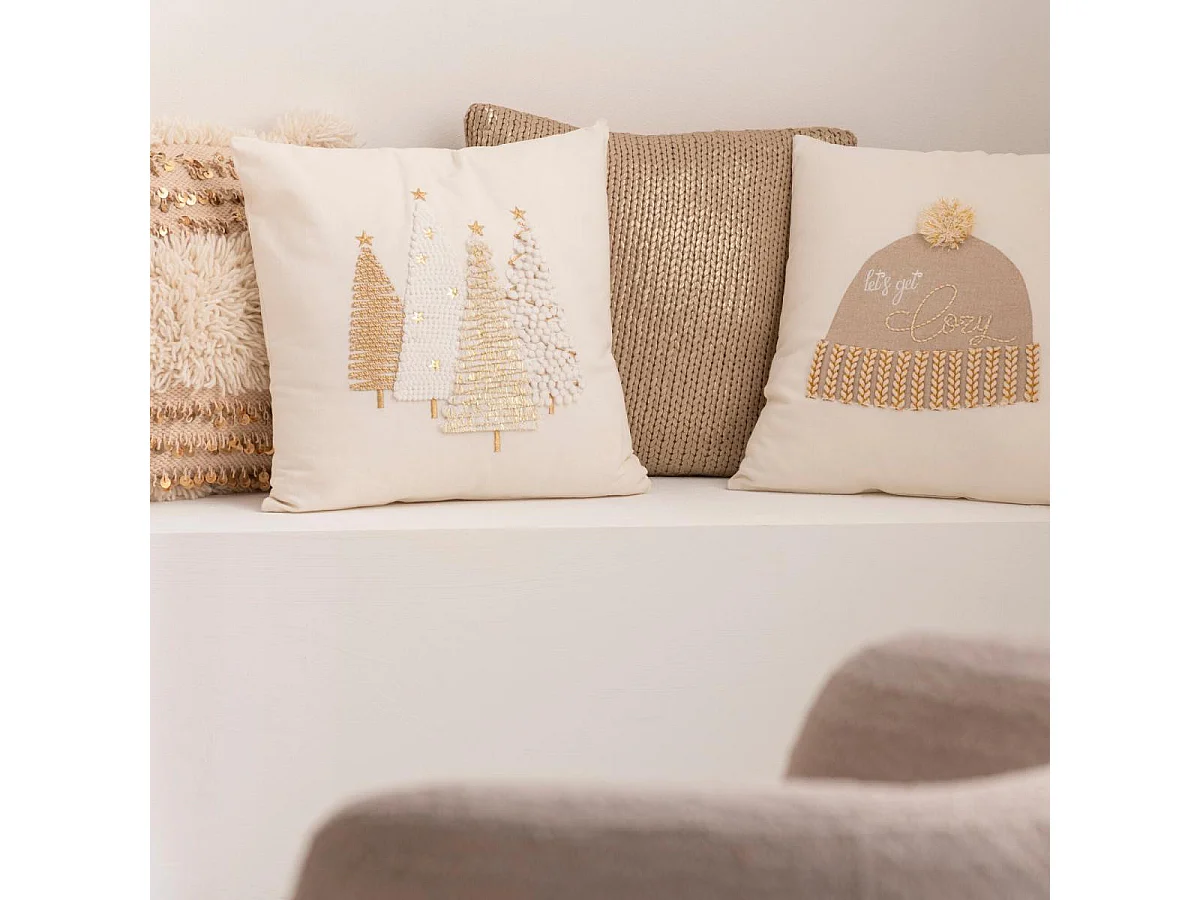 Coussin Déco Bonnet "Let's Get Cosy" 45x45cm Blanc