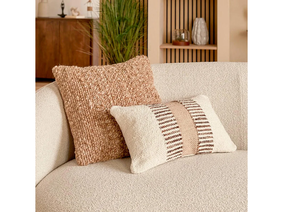 Coussin Déco Effet Jute "Striscia" 30x50cm Ivoire