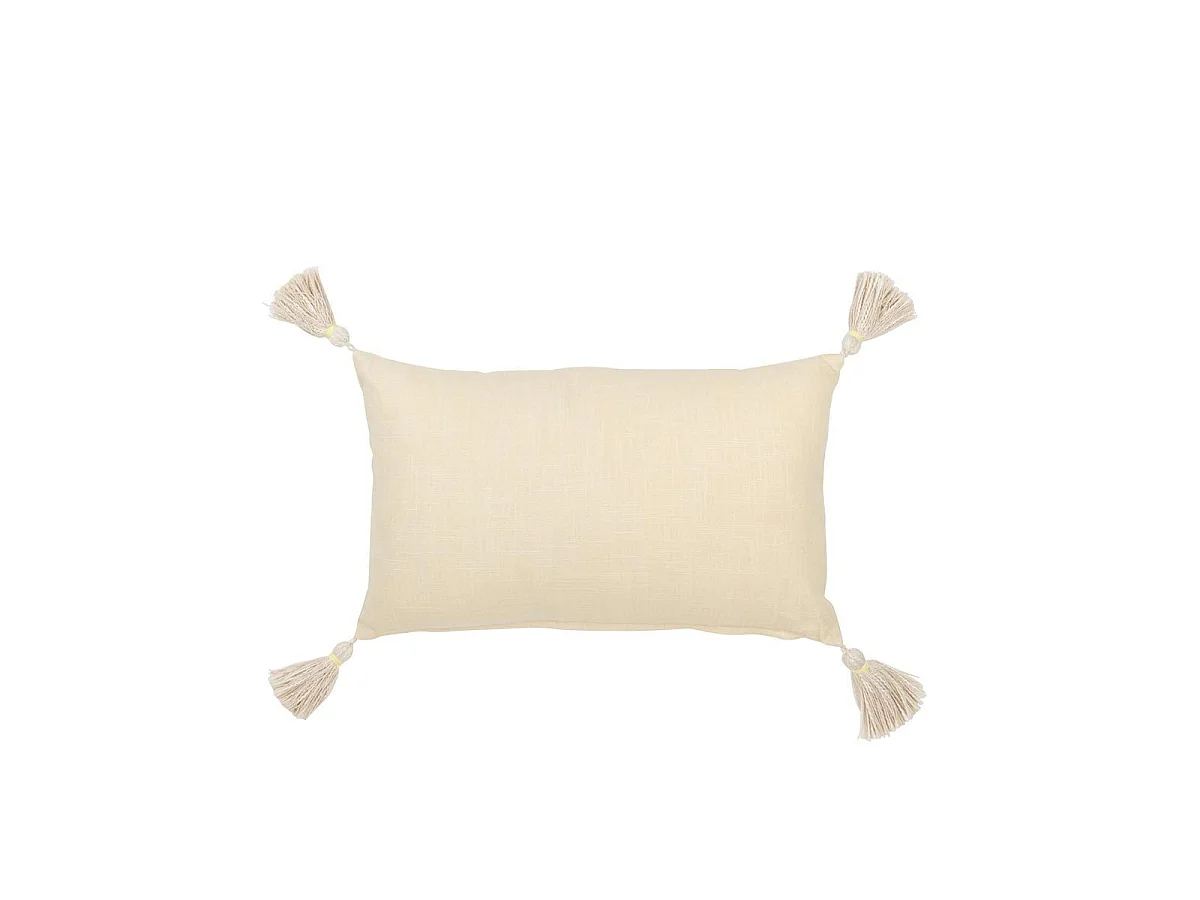 Coussin Déco à Pompons "Champêtre" 30x50cm Jaune Clair