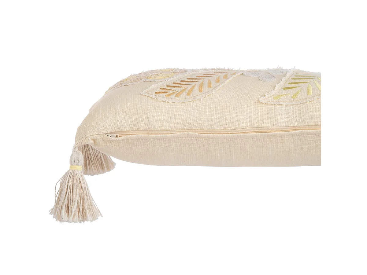 Coussin Déco à Pompons "Champêtre" 30x50cm Jaune Clair