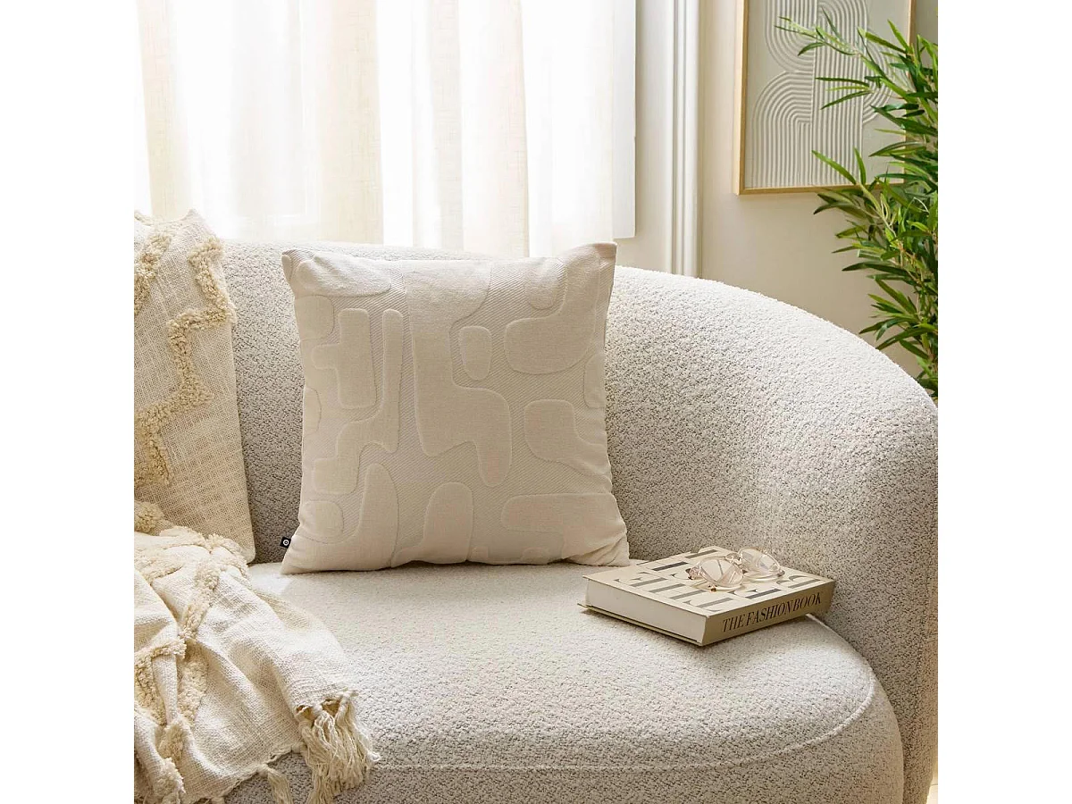 Coussin Déco Relief "Delor" 40x40cm Blanc