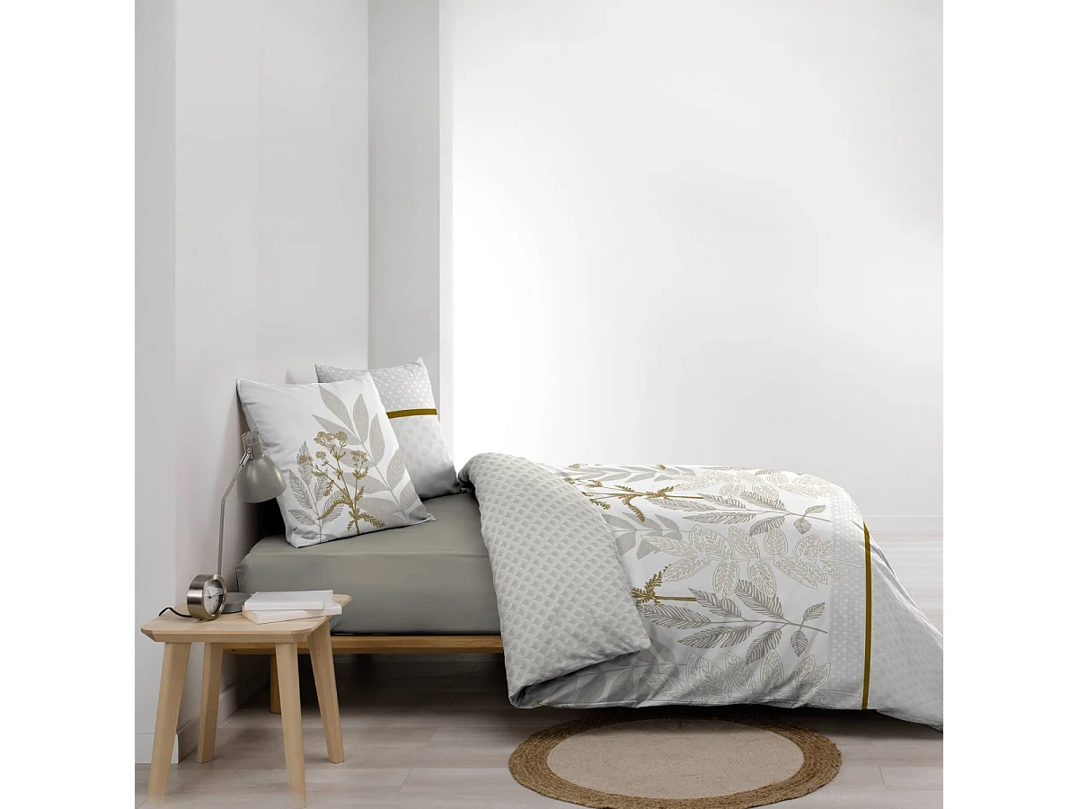 Juego de Ropa de Cama Reversible de 3 Piezas "Raoni" 240x220cm en Algodón Natural Estampado de Hojas