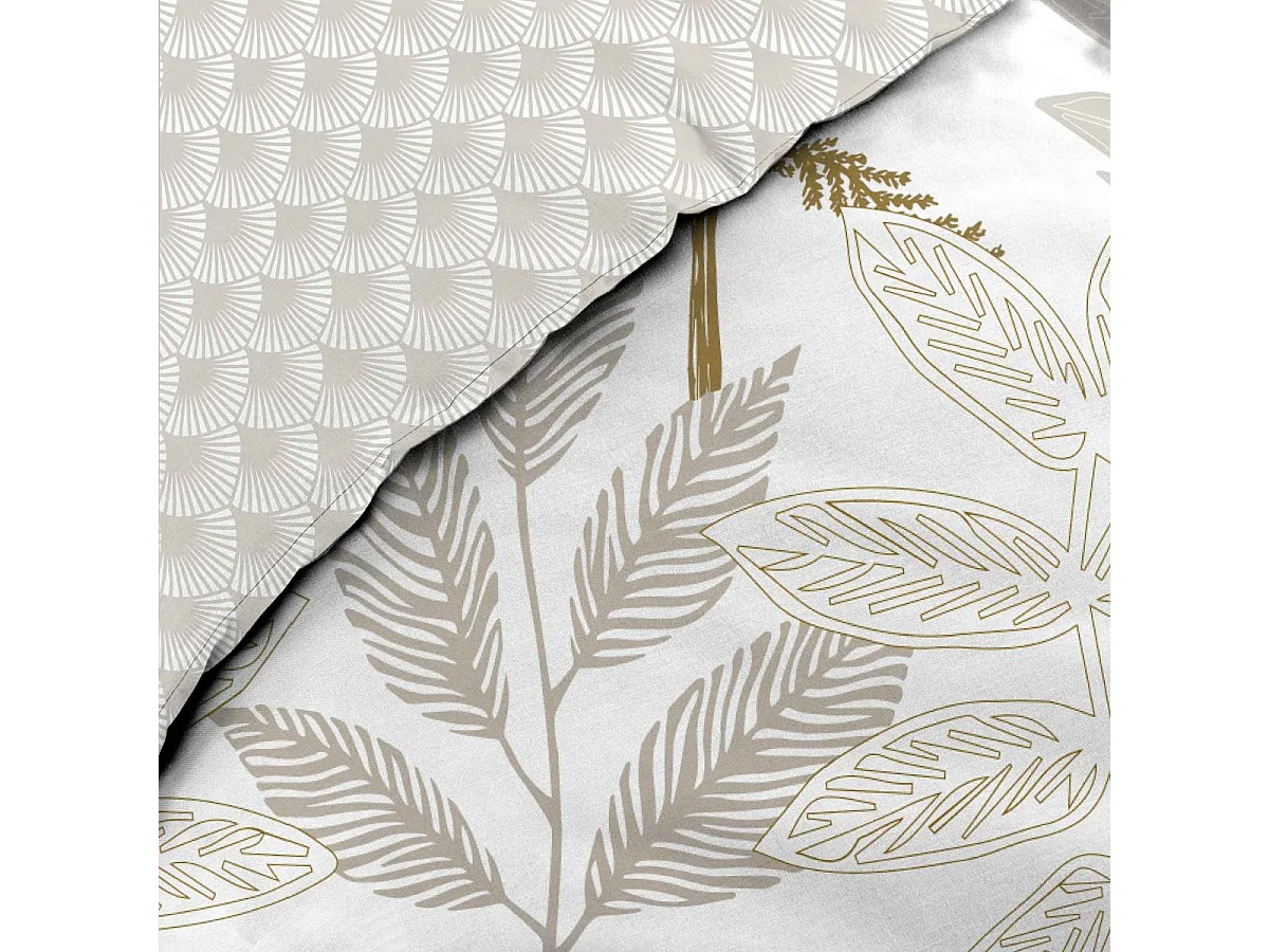 Juego de Ropa de Cama Reversible de 3 Piezas "Raoni" 240x220cm en Algodón Natural Estampado de Hojas
