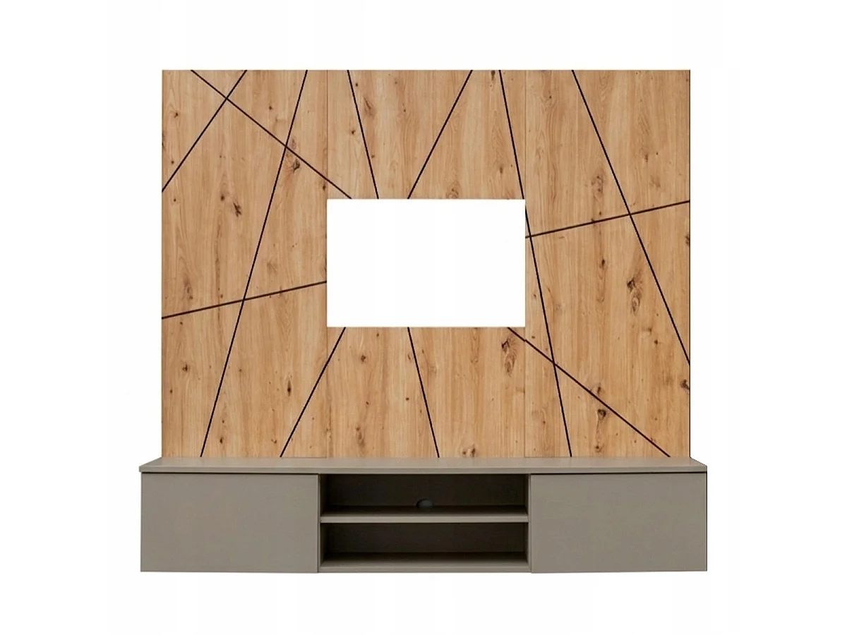 Ensemble Meuble TV Ligne "Xari" 160cm Naturel & Gris Argile