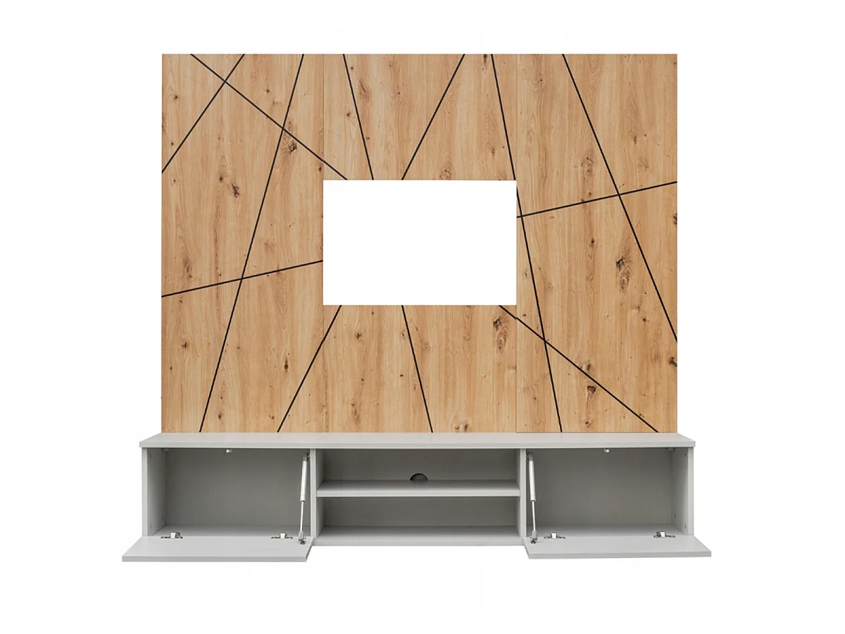 Ensemble Meuble TV Ligne "Xari" 160cm Naturel & Gris Argile