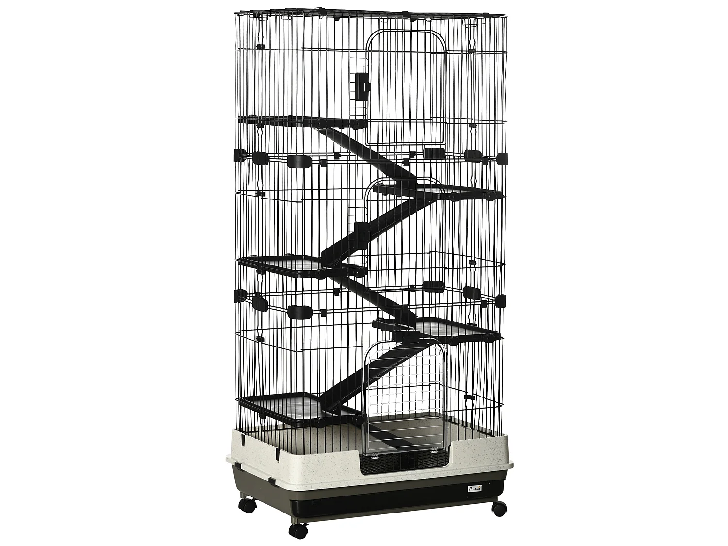 Cage pour cochons d'Inde chinchilla rongeur sur roulettes - 5 étages, 3 portes, plateau déjection - noir gris