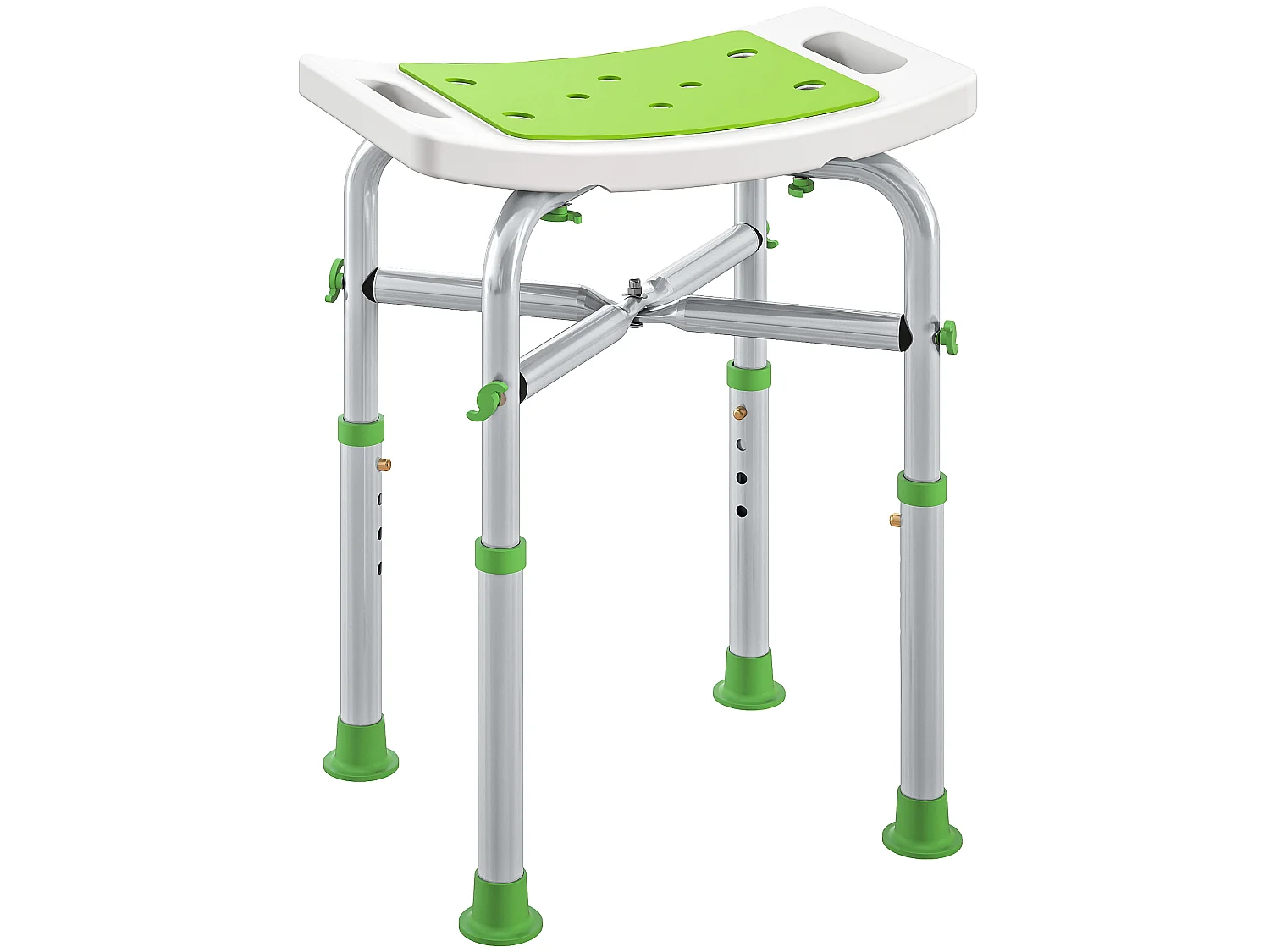 Siège de douche réglable en hauteur tabouret de douche ergonomique pieds antidérapants charge max. 150 Kg alu HDPE blanc vert