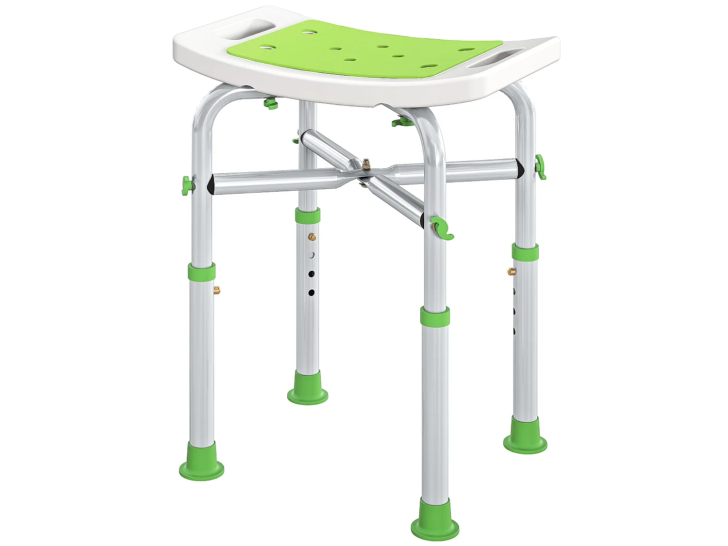 Siège de douche réglable en hauteur tabouret de douche ergonomique pieds antidérapants charge max. 150 Kg alu HDPE blanc vert