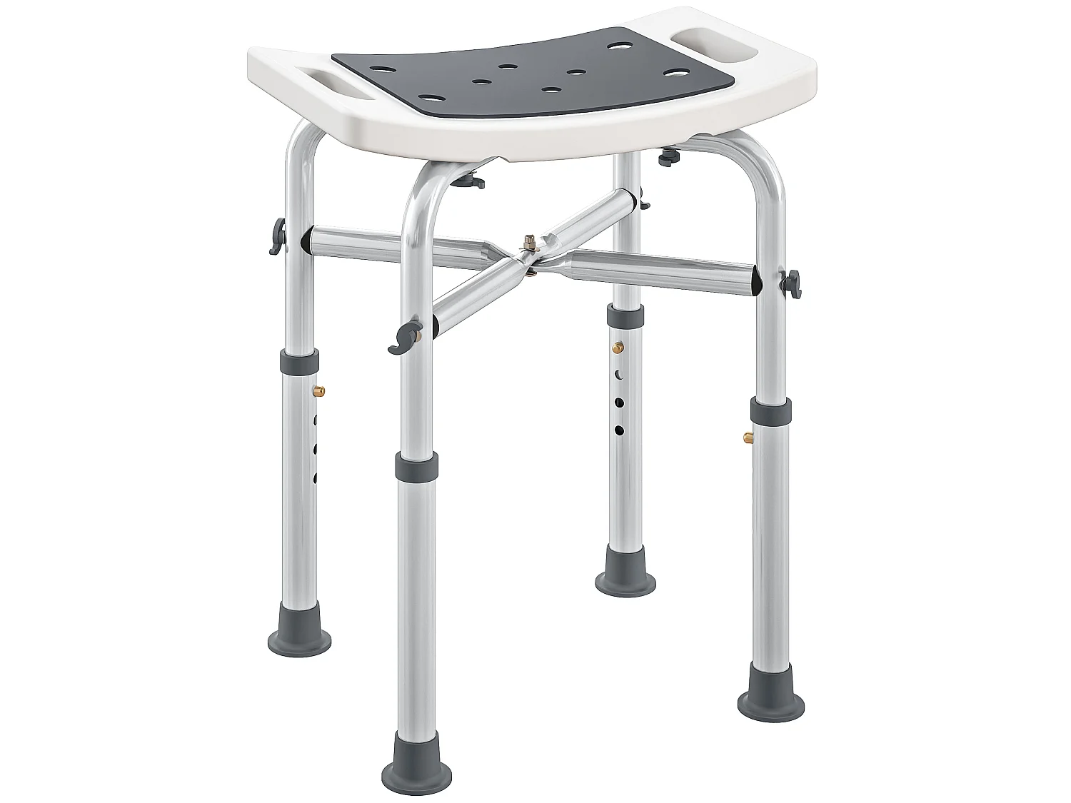Siège de douche réglable en hauteur tabouret de douche ergonomique pieds antidérapants charge max. 150 Kg alu HDPE blanc gris