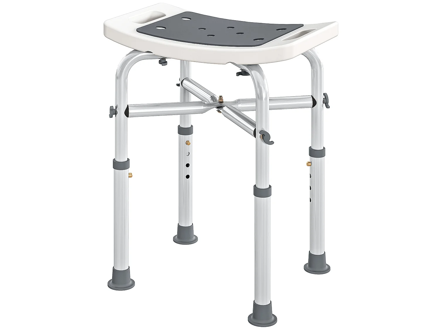 Siège de douche réglable en hauteur tabouret de douche ergonomique pieds antidérapants charge max. 150 Kg alu HDPE blanc gris