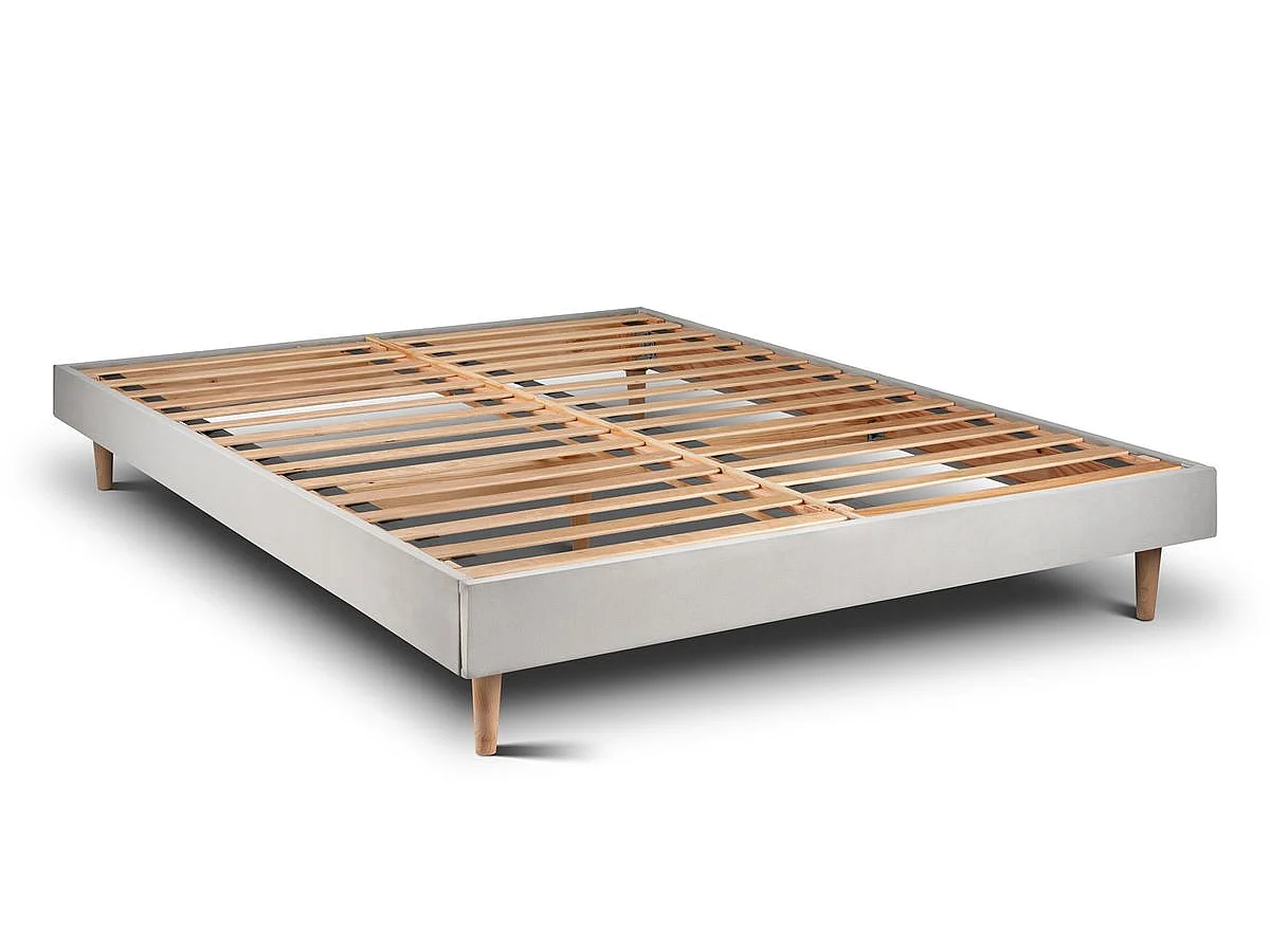 Lit 180x200cm avec tête de lit tapissier velours et sommier kit gris clair - Hauteur totale : 29cm