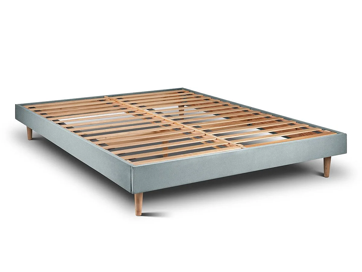 Lit 140x200cm avec tête de lit tapissier velours et sommier kit Gris bleuté - Hauteur totale : 29cm