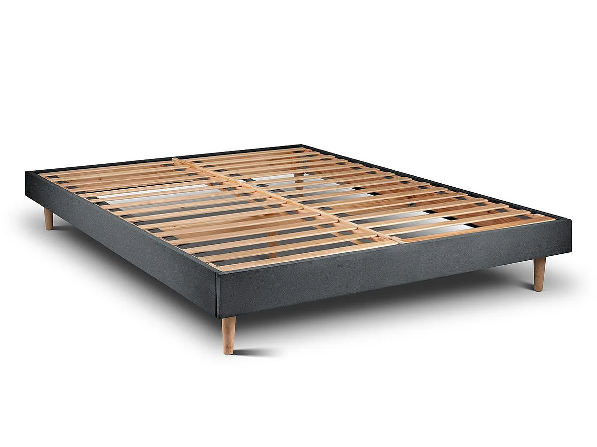 Lit 150x190cm avec tête de lit tapissier velours et sommier kit gris anthracite - Hauteur totale : 29cm