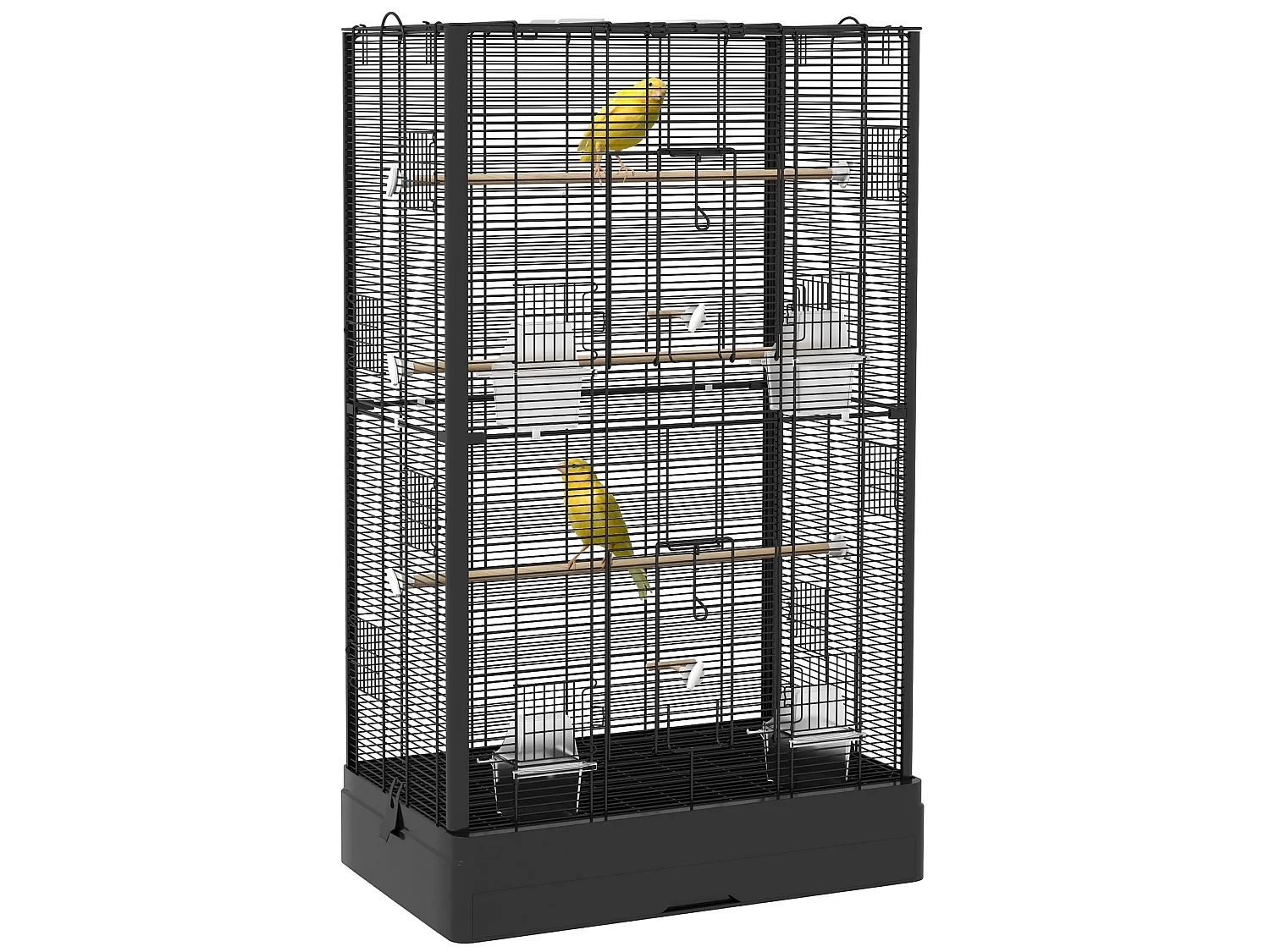 Cage à oiseaux volière avec portes perchoirs - 61 x 36,5 x 98 cm - acier noir