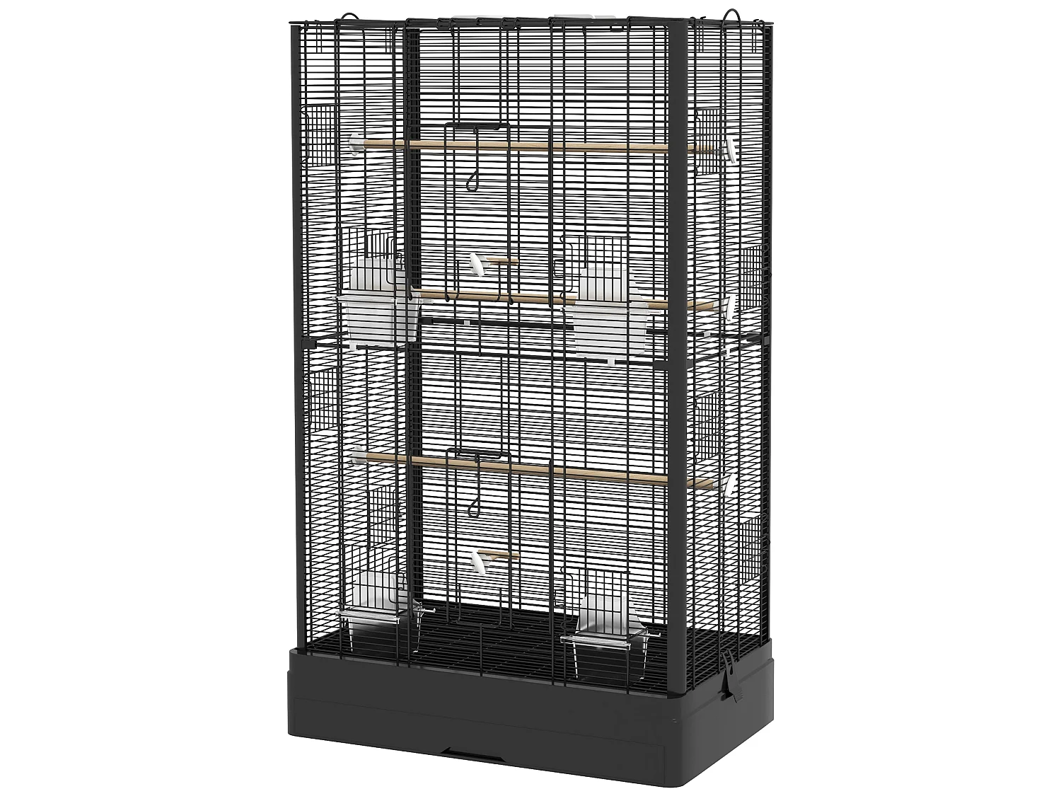 Cage à oiseaux volière avec portes perchoirs - 61 x 36,5 x 98 cm - acier noir