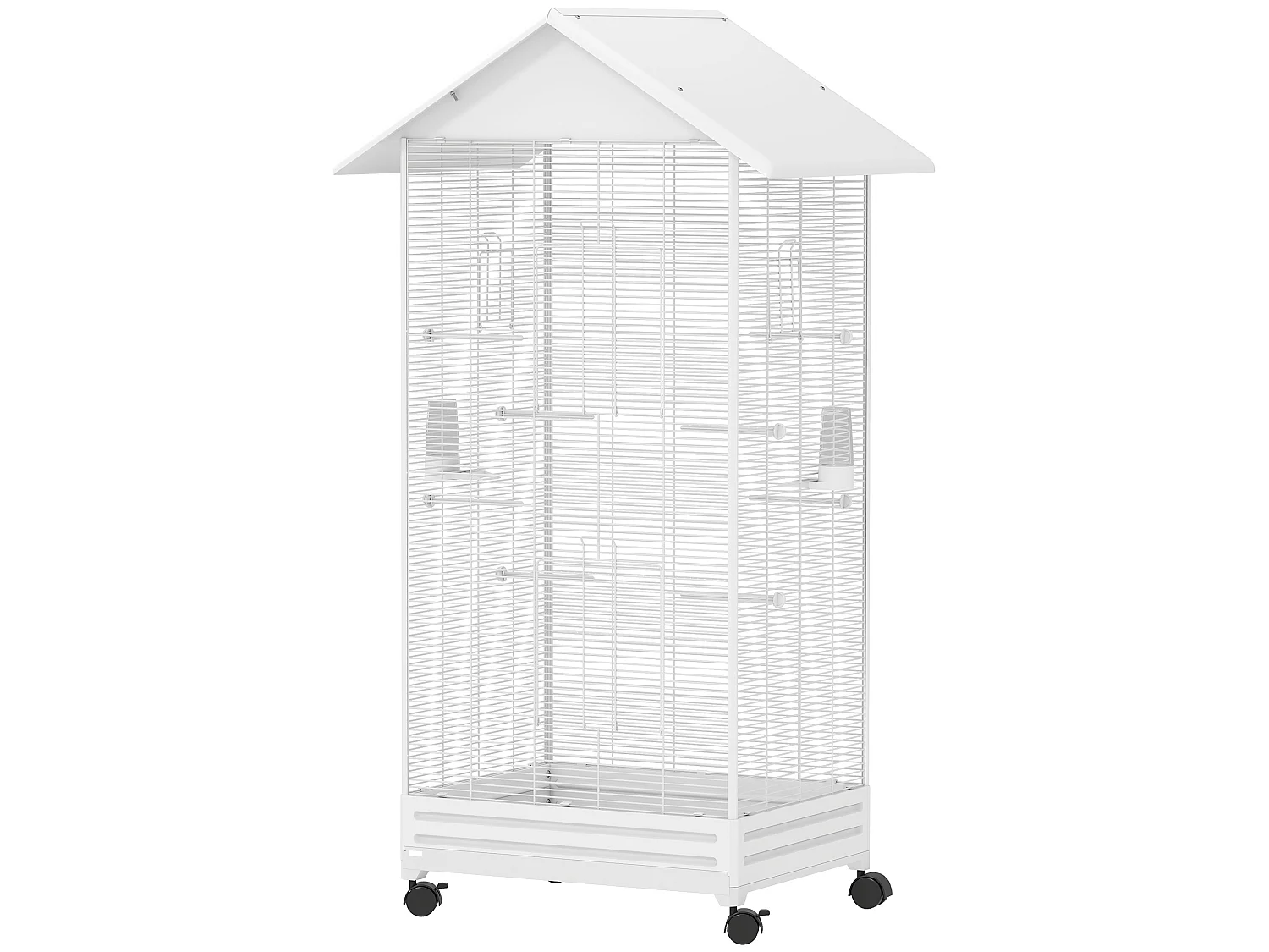Cage à oiseaux sur roulettes tiroir amovible acier blanc