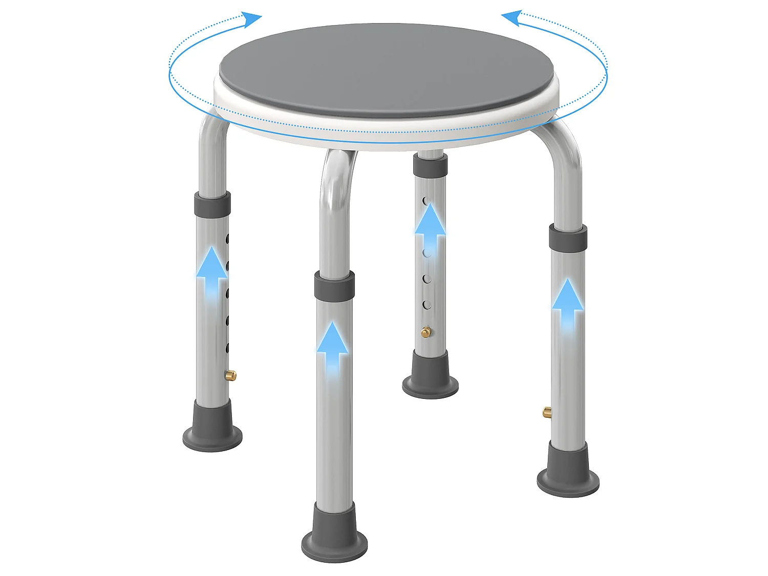 Tabouret de douche siège de douche - hauteur réglable, pivotant 360° - alu PP blanc gris