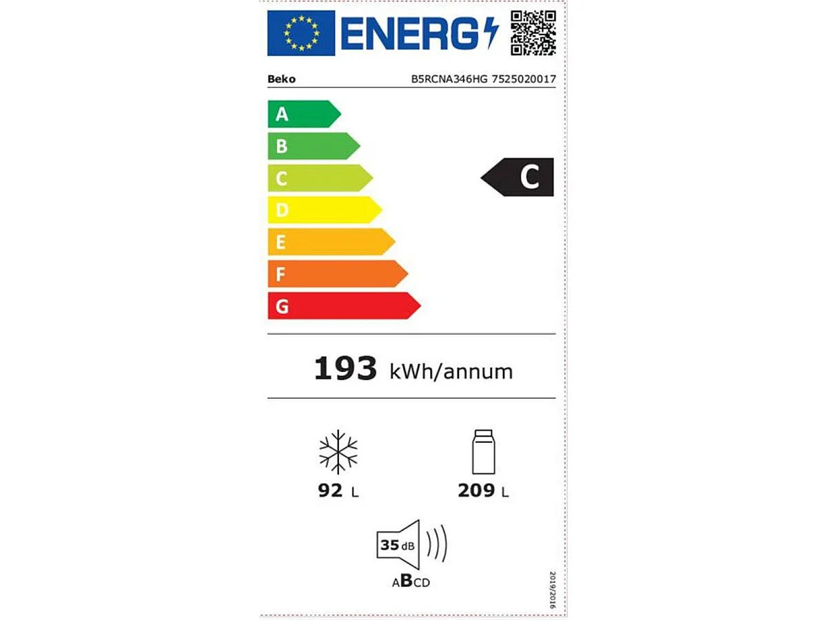 Réfrigérateur-congélateur combiné Beko B5RCNA346HG 301 L - Manhattan Grey