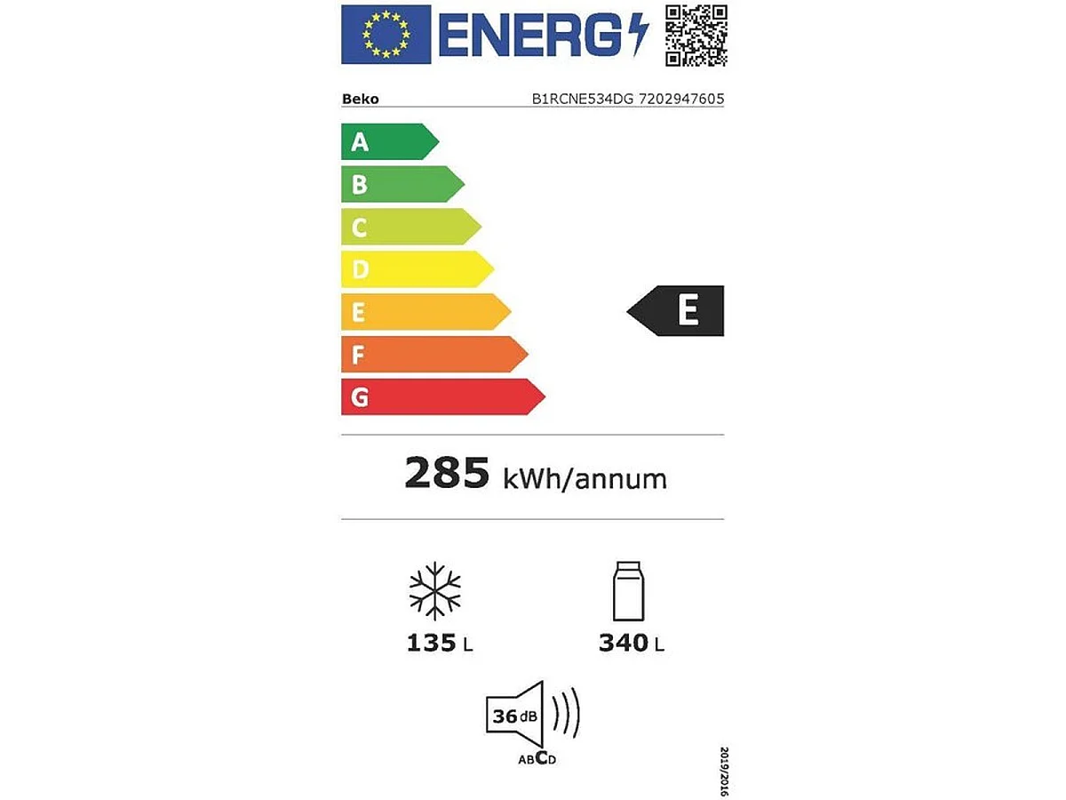 BEKO B1RCNE534DG Réfrigérateur combiné pose libre 475 L Gris Manhattan