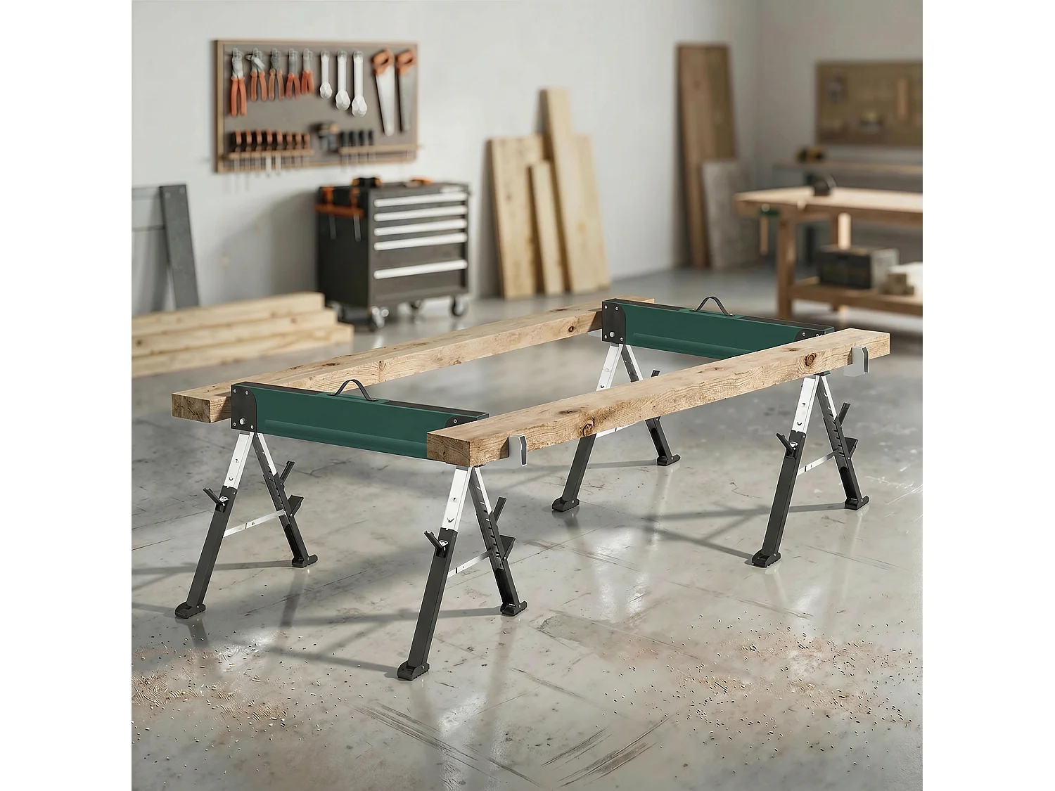 Lot de 2 tréteaux pliables télescopiques 64-81cm - 1160Kg max. - métal vert noir