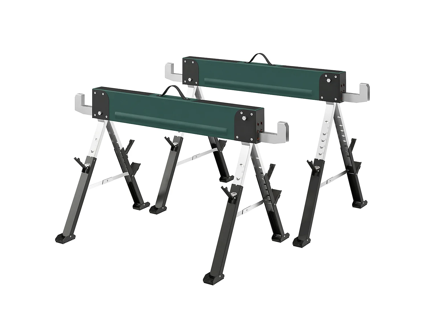 Lot de 2 tréteaux pliables télescopiques 64-81cm - 1160Kg max. - métal vert noir