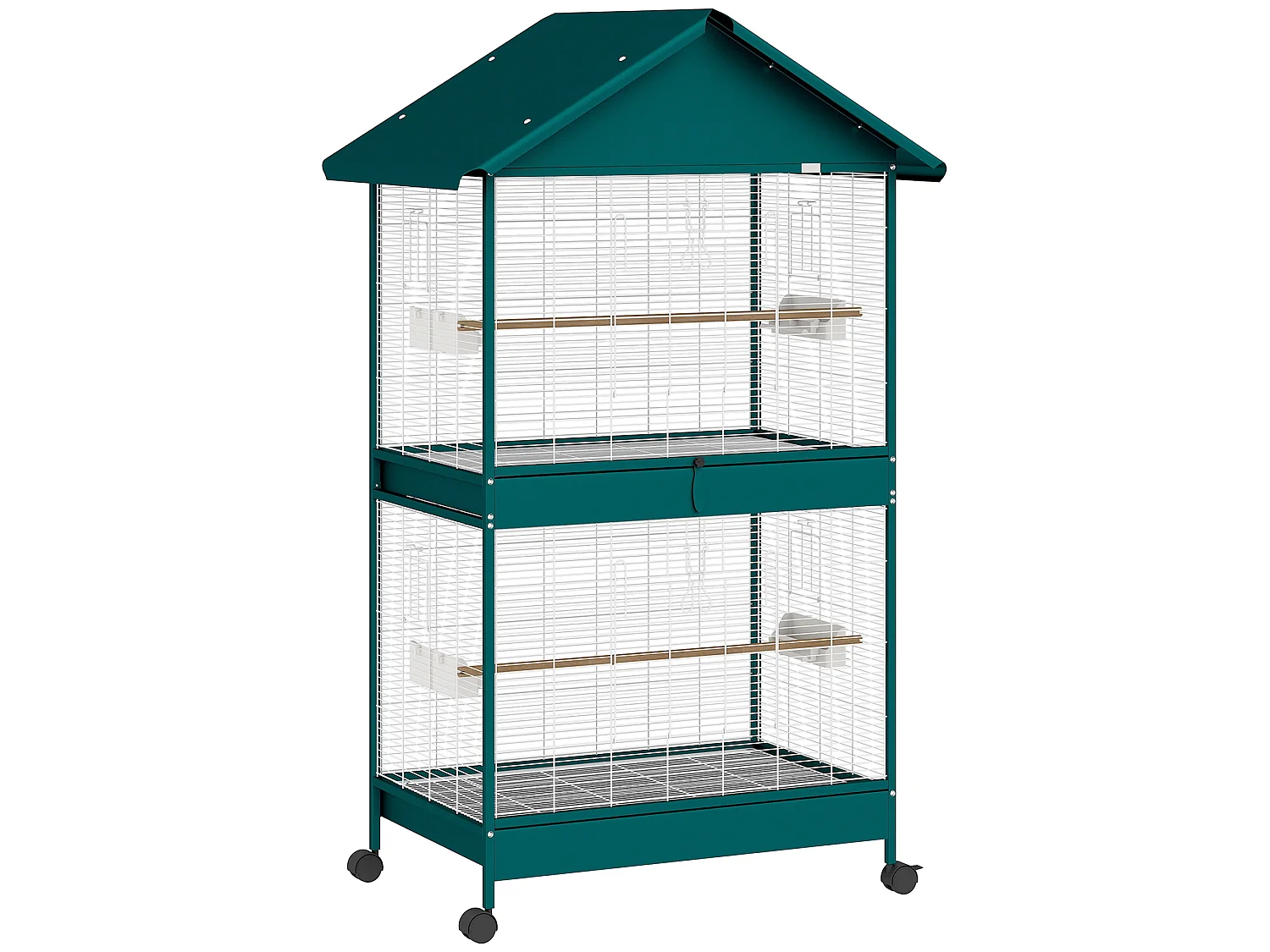 Cage à oiseaux mobile - volière grande taille - séparateur amovible - métal - 94x70x158 cm - vert