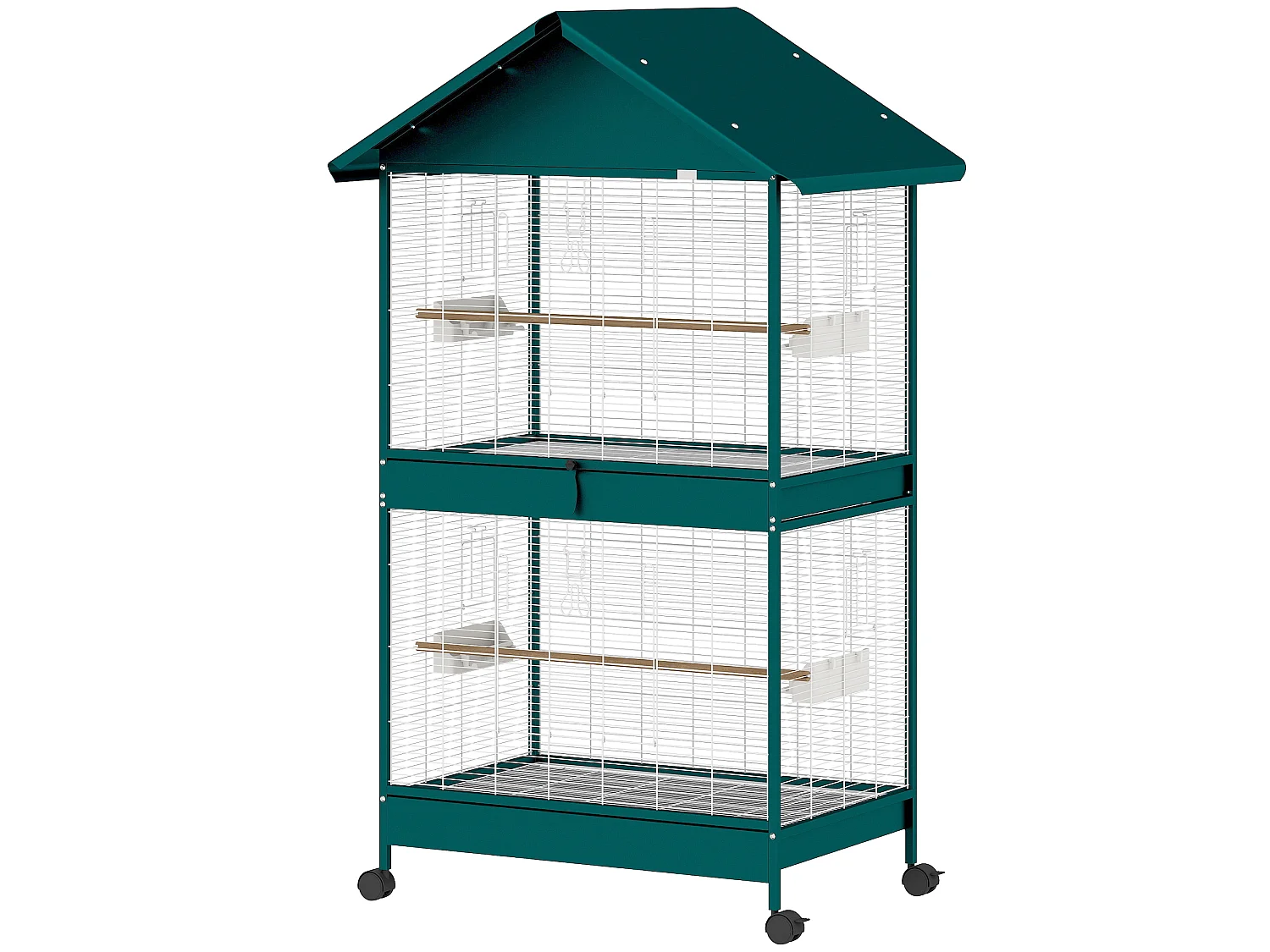 Cage à oiseaux mobile - volière grande taille - séparateur amovible - métal - 94x70x158 cm - vert