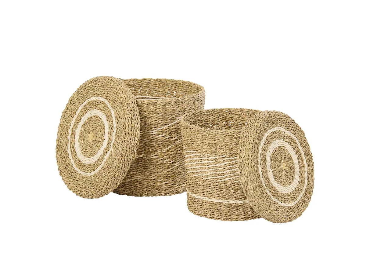 Lot de 2 Paniers de Rangement "Seann" 32cm Naturel & Blanc