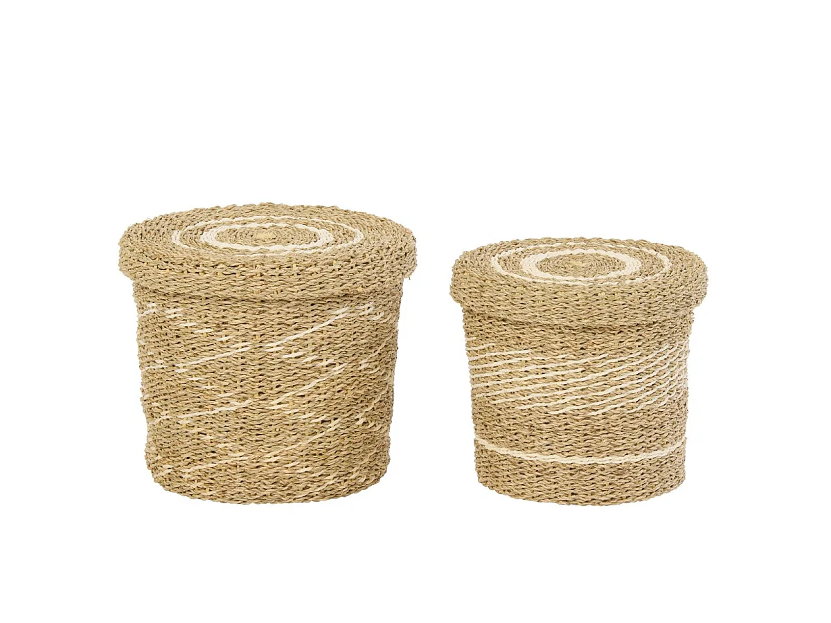 Lot de 2 Paniers de Rangement "Seann" 32cm Naturel & Blanc