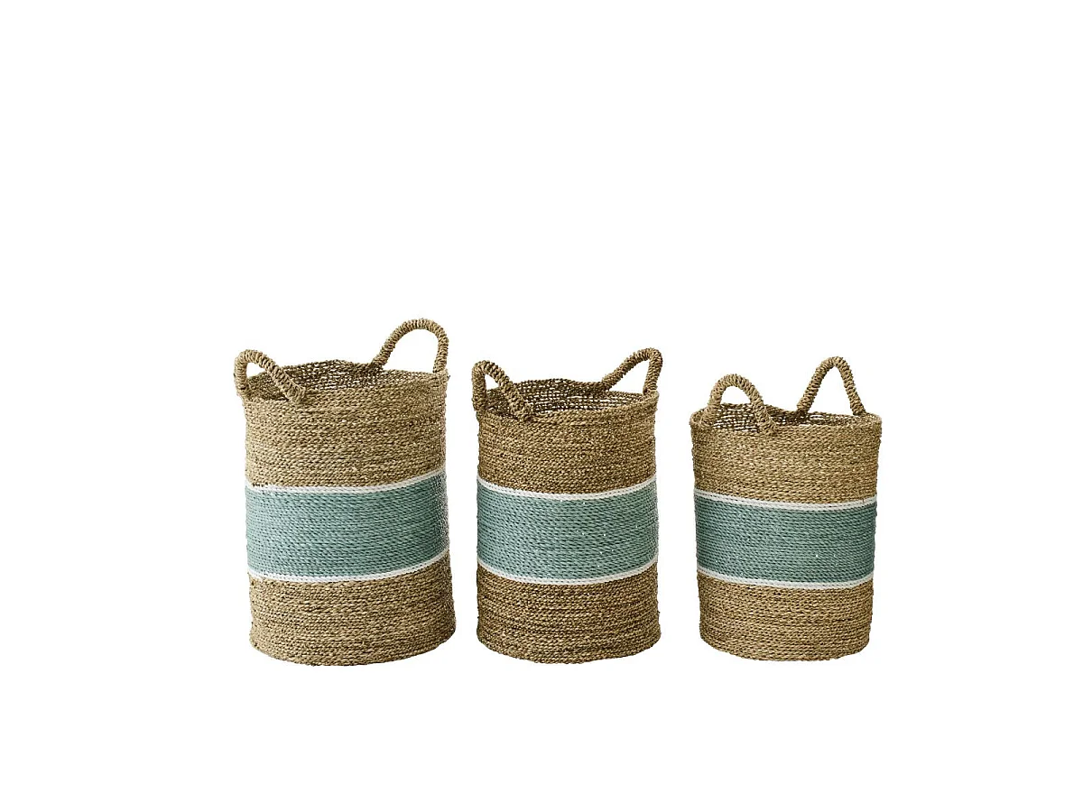 Lot de 3 Paniers de Rangement "Leo" 57cm Naturel & Turquoise