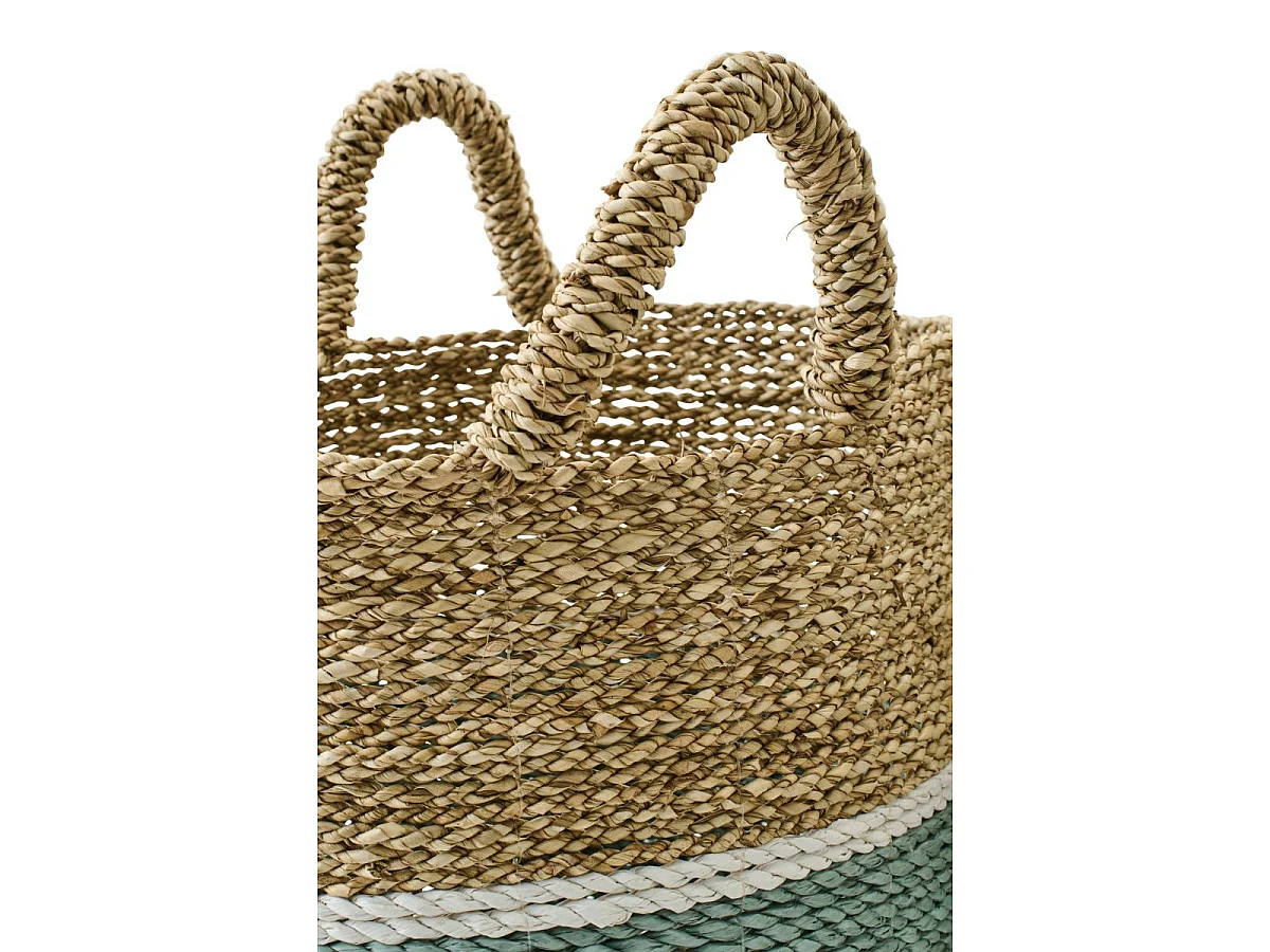 Lot de 3 Paniers de Rangement "Leo" 57cm Naturel & Turquoise