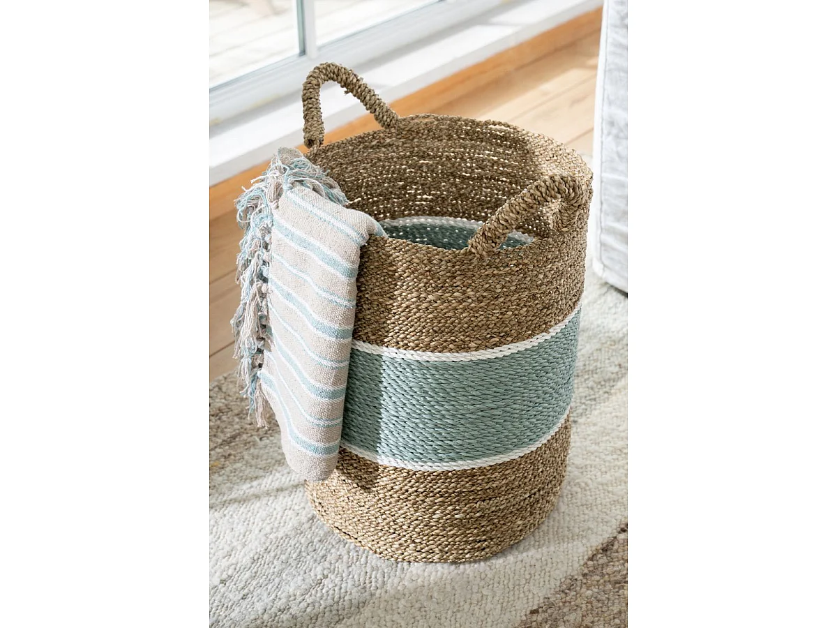 Lot de 3 Paniers de Rangement "Leo" 57cm Naturel & Turquoise