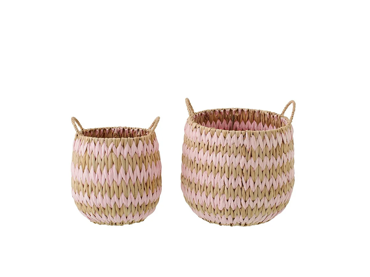 Lot de 2 Paniers de Rangement "Carson" 27cm Naturel & Rose