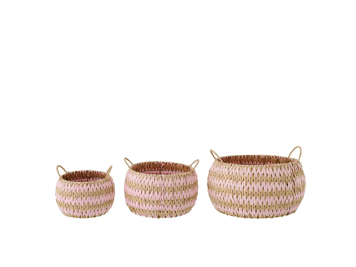 Lot de 3 Paniers de Rangement "Carson" 40cm Naturel & Rose