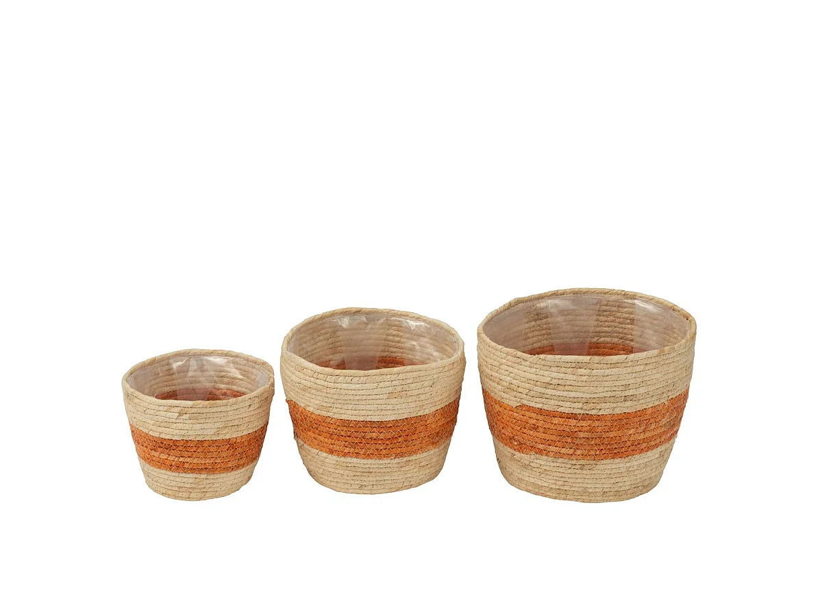 Lot de 3 Paniers Déco "Ligne" 26cm Naturel & Orange