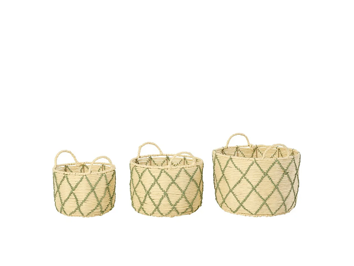 Lot de 3 Paniers de Rangement "Mac" 38cm Naturel & Vert
