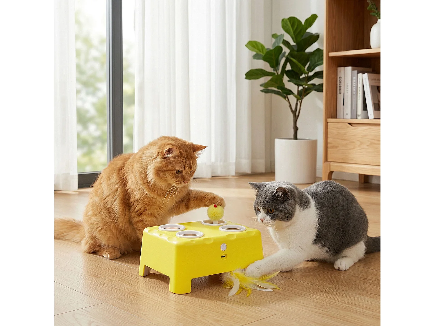 Jouet interactif chat rechargeable 3 modes réglables jaune