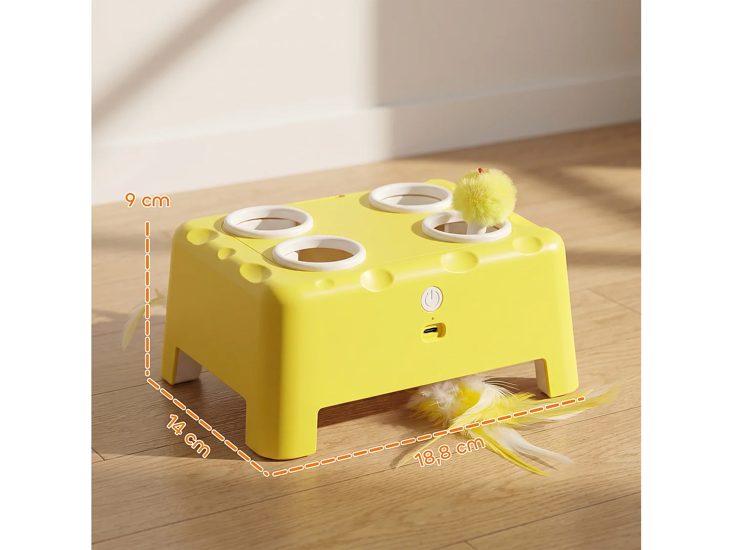 Jouet interactif chat rechargeable 3 modes réglables jaune