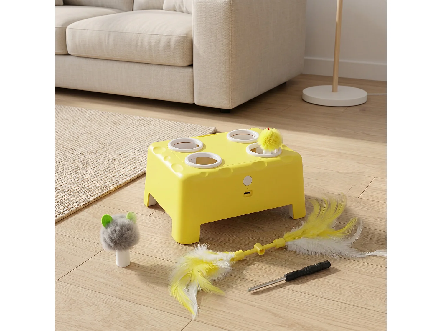 Jouet interactif chat rechargeable 3 modes réglables jaune
