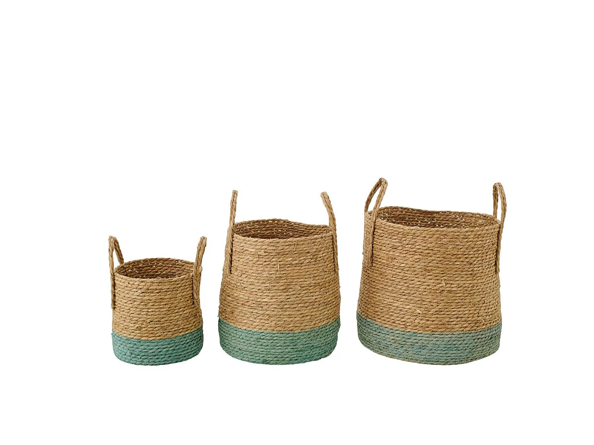 Lot de 3 Paniers de Rangement "Israel" 38cm Naturel & Vert